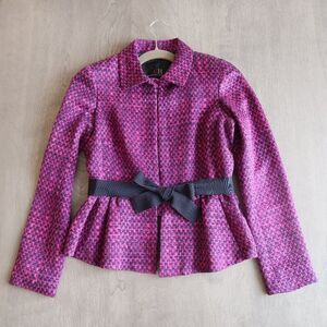CAROLINA HERRERA purple tweed jacket peplum silk 2 chic designer event ribbon